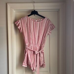 LOFT Pink and White Striped Romper